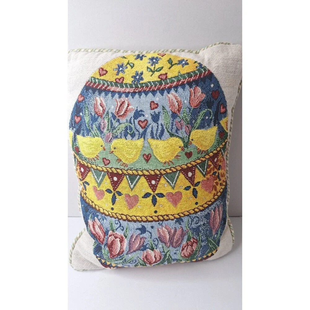 Vintage KYM BOWLES Tapestry Throw Pillow Easter Spring Floral Baby‎ Chicks 12x16